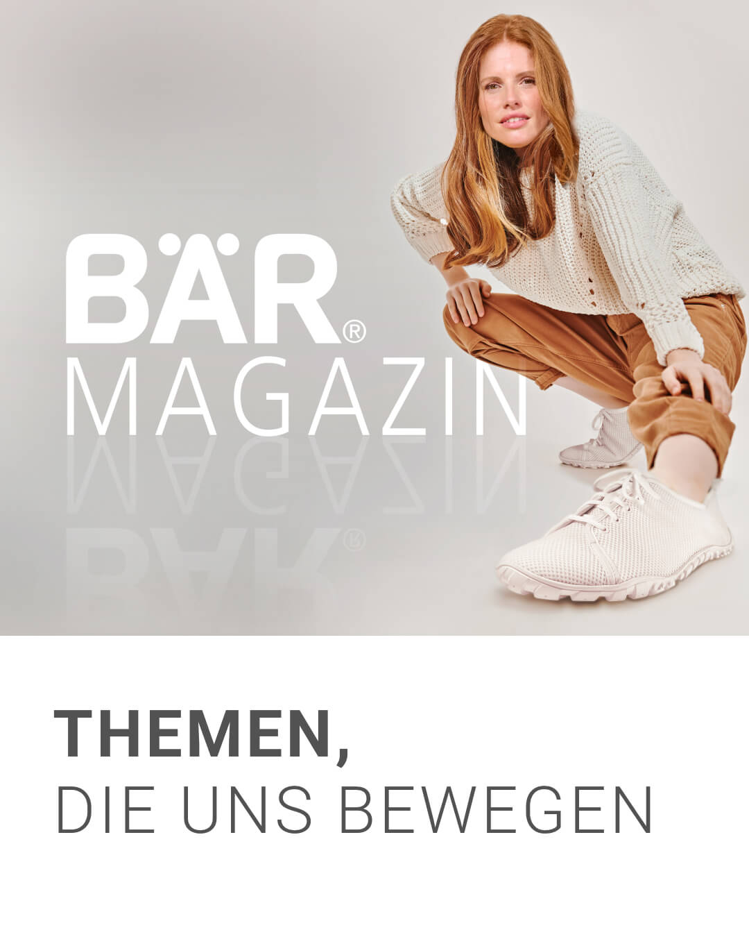 Woman in stylish outfit featured on BÄR Magazine cover with theme 'Topics That Move Us'.