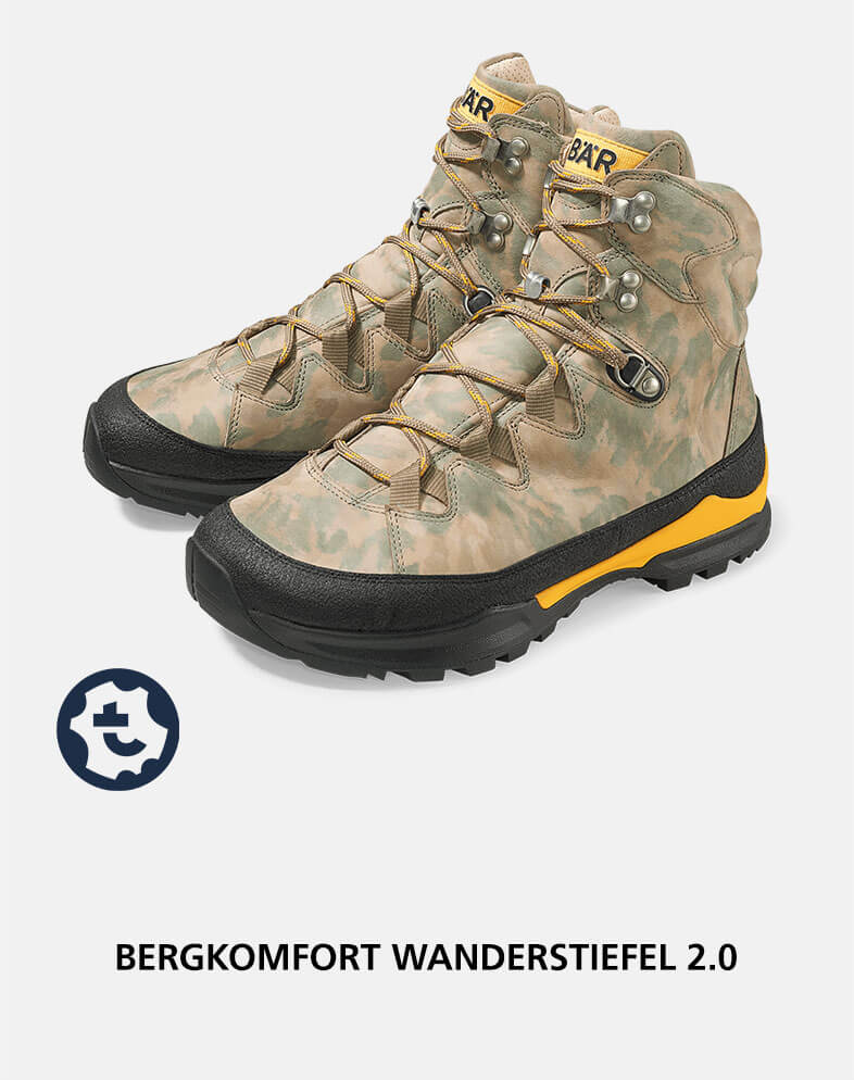 Pair of rugged camo hiking boots with reinforced soles and sturdy laces