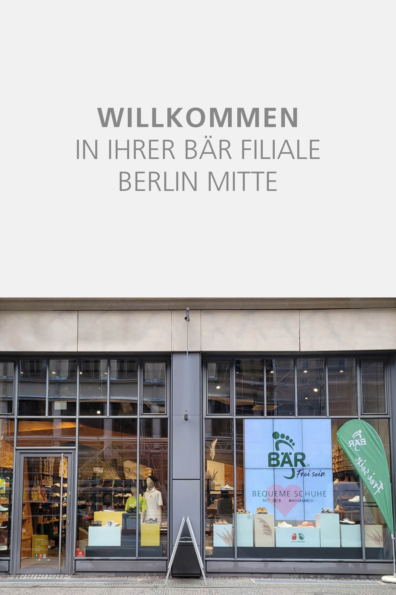 Facade of BÄR store in Berlin Mitte displaying shoes and signage