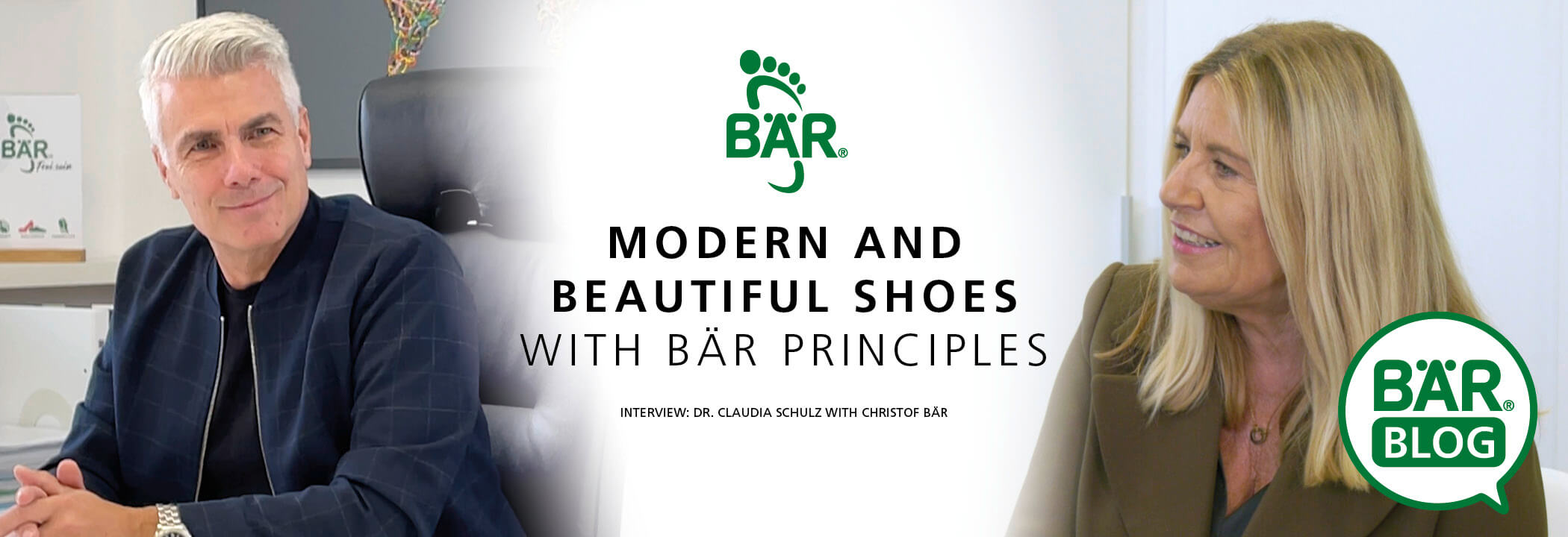 Interview with Dr. Claudia Schulz discussing modern and beautiful shoes following Bär principles, featuring Christof Bär.