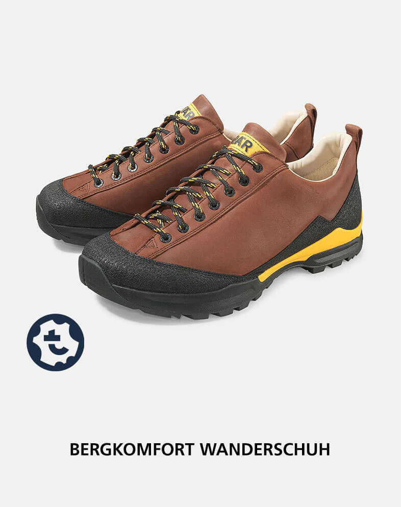 Brown hiking shoes with black and yellow accents for outdoor activities