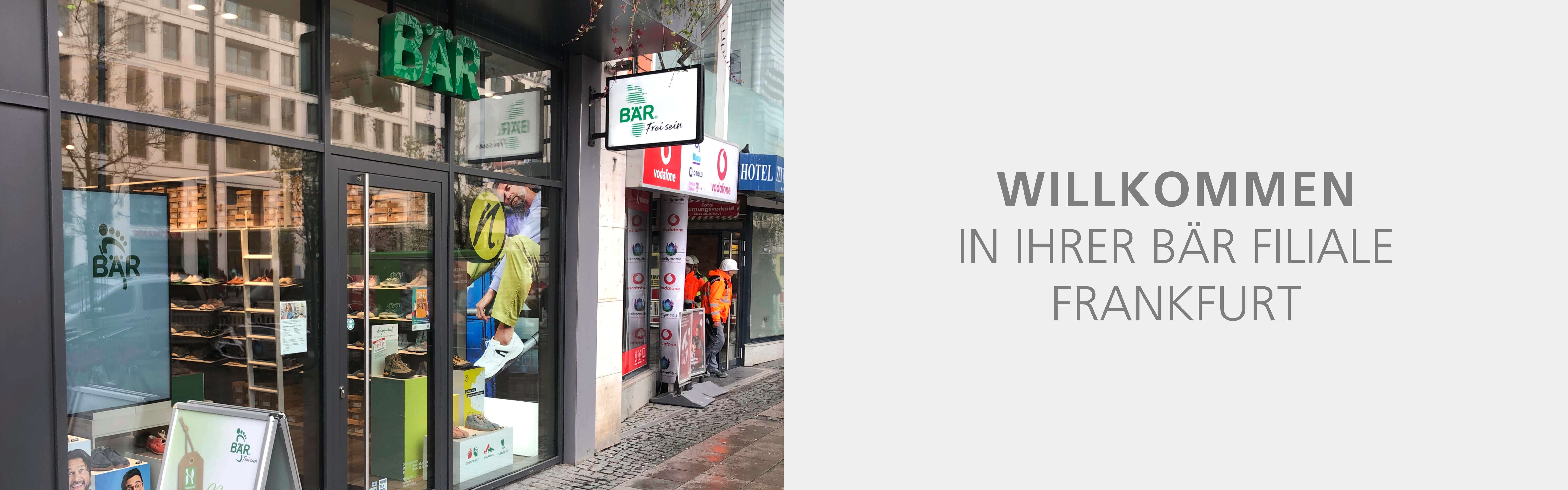 Exterior view of BÄR shoes store in Frankfurt showing entrance and signage
